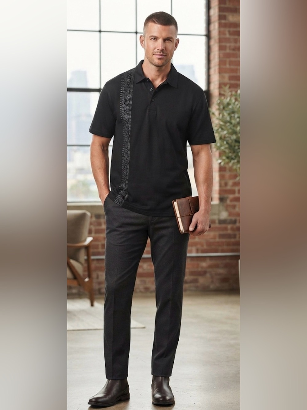 Diamond Head Wear Men's 2XL Black Polo Shirt Tribal Geometric Panel Print
